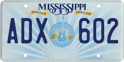 MS license plate ADX602