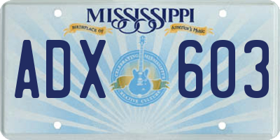 MS license plate ADX603