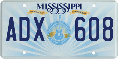 MS license plate ADX608