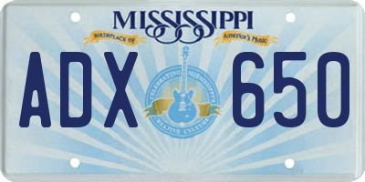 MS license plate ADX650