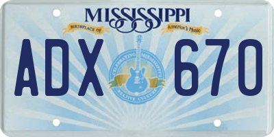 MS license plate ADX670