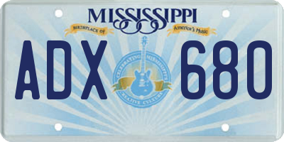 MS license plate ADX680