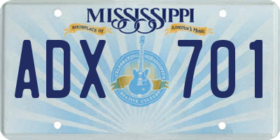 MS license plate ADX701