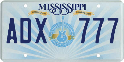MS license plate ADX777