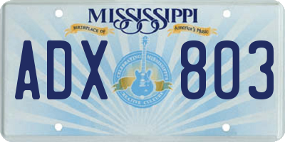 MS license plate ADX803