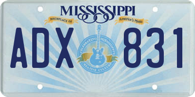 MS license plate ADX831