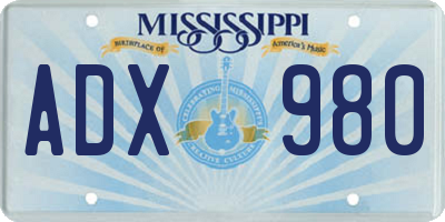 MS license plate ADX980