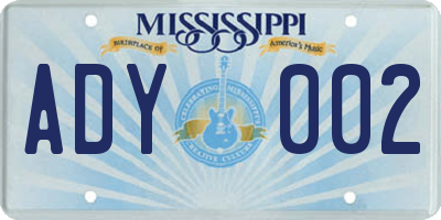 MS license plate ADY002