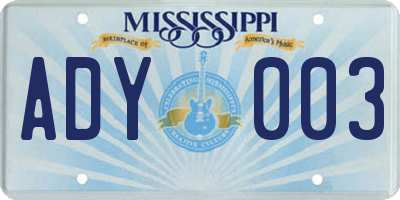 MS license plate ADY003