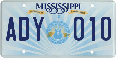 MS license plate ADY010
