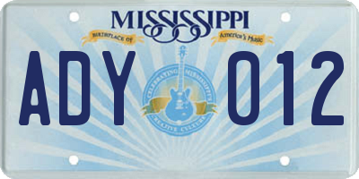 MS license plate ADY012