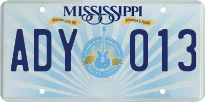MS license plate ADY013