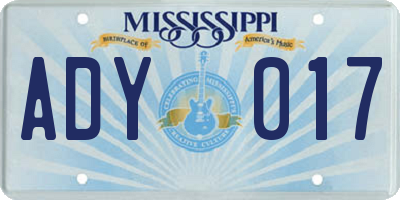 MS license plate ADY017