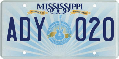 MS license plate ADY020