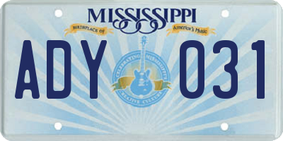 MS license plate ADY031