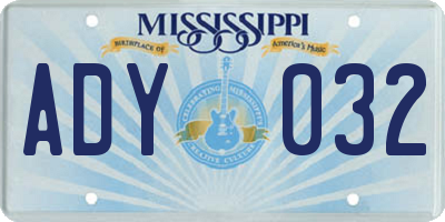 MS license plate ADY032