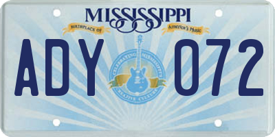 MS license plate ADY072