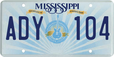 MS license plate ADY104
