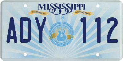 MS license plate ADY112