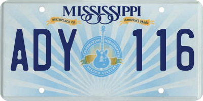 MS license plate ADY116
