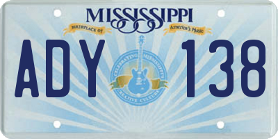 MS license plate ADY138
