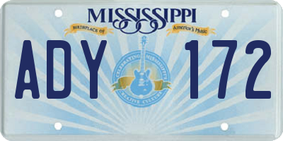 MS license plate ADY172