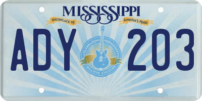 MS license plate ADY203