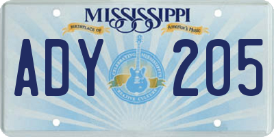 MS license plate ADY205