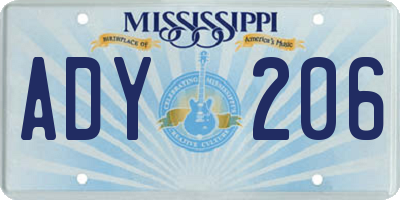 MS license plate ADY206