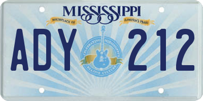 MS license plate ADY212