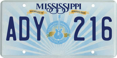 MS license plate ADY216