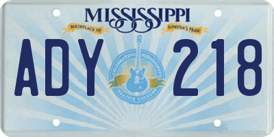 MS license plate ADY218
