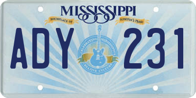 MS license plate ADY231