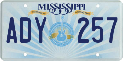MS license plate ADY257