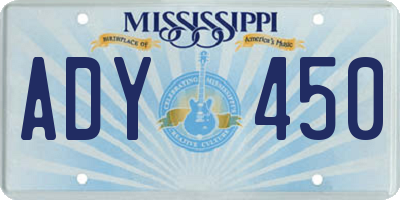 MS license plate ADY450