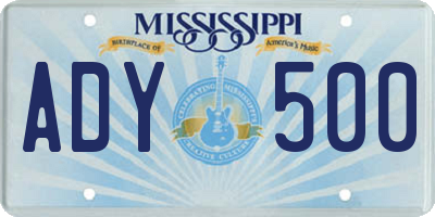 MS license plate ADY500