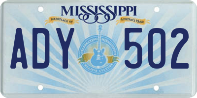 MS license plate ADY502