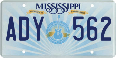 MS license plate ADY562
