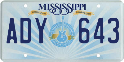 MS license plate ADY643