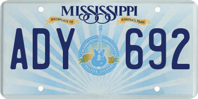 MS license plate ADY692