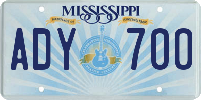 MS license plate ADY700