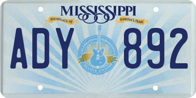 MS license plate ADY892