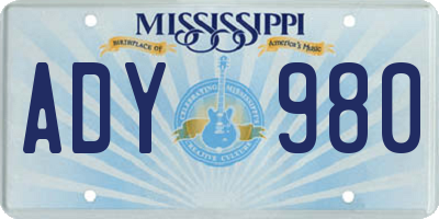 MS license plate ADY980