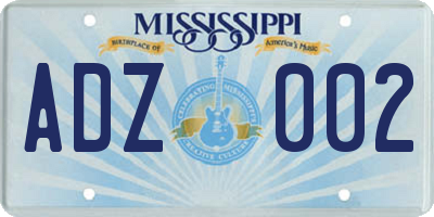 MS license plate ADZ002
