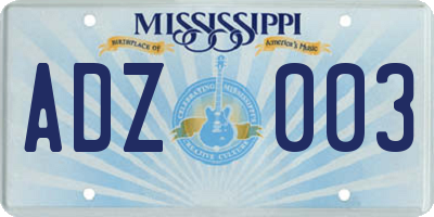 MS license plate ADZ003