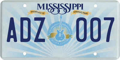 MS license plate ADZ007