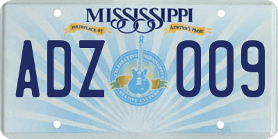 MS license plate ADZ009