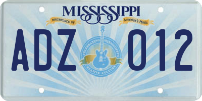 MS license plate ADZ012