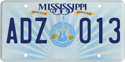 MS license plate ADZ013