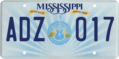 MS license plate ADZ017